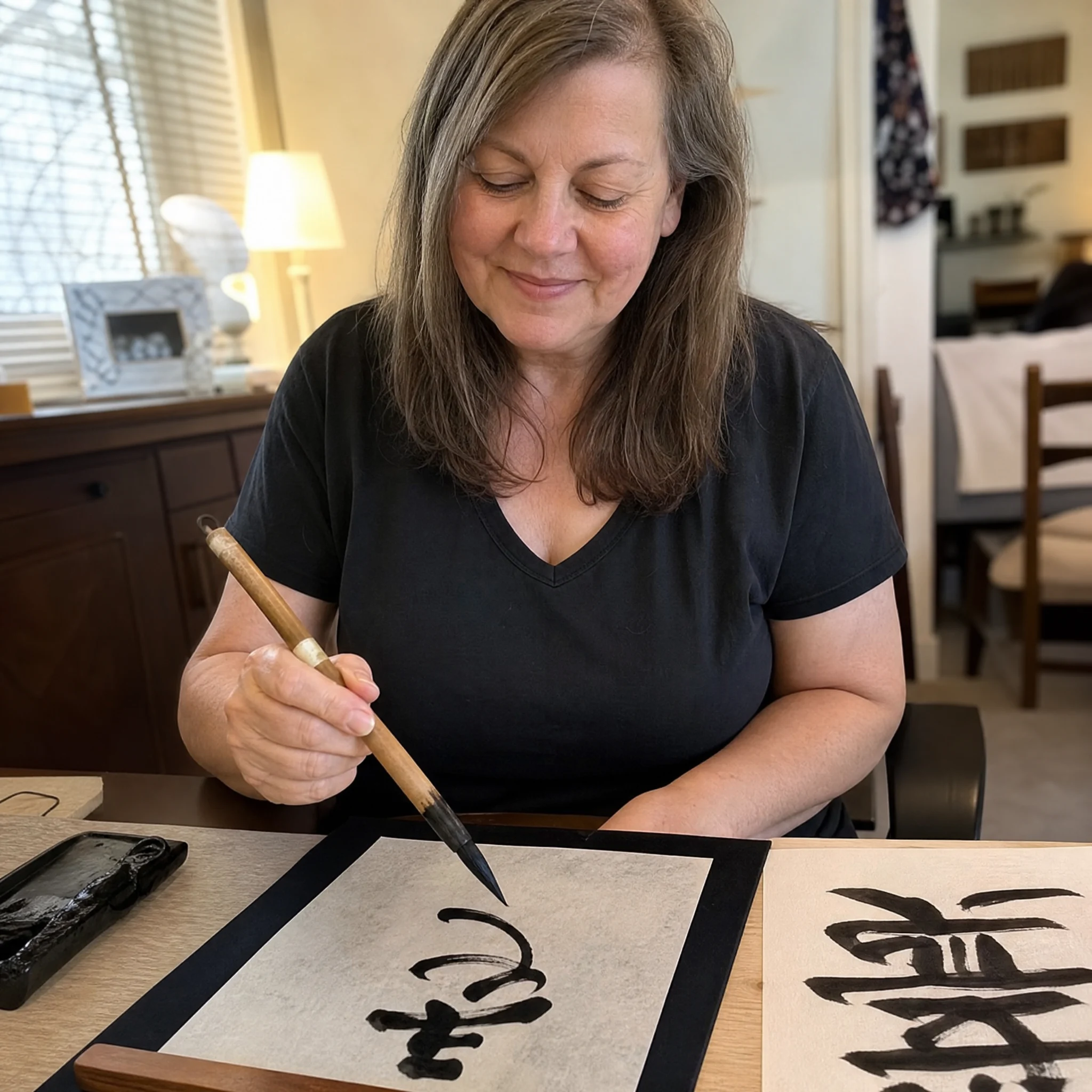 Angela T. with her finished Japanese art