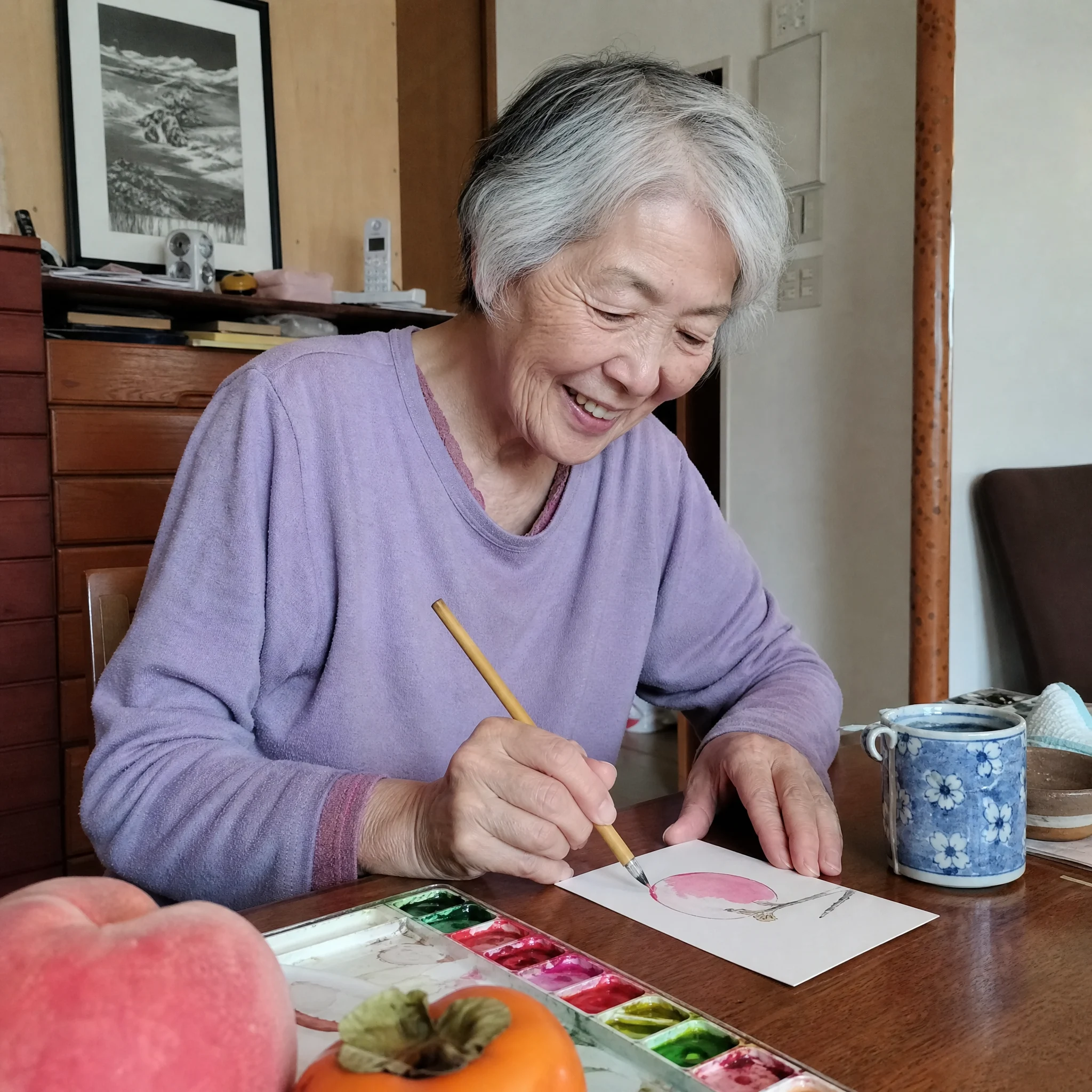 Barbara W. with her finished Japanese art